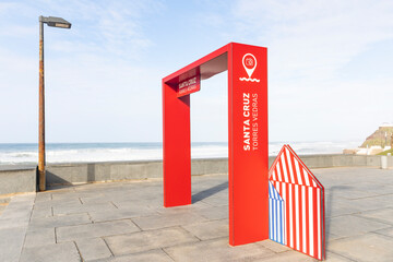 Santa Cruz beach red sign, Silveira, municipality of Torres Vedras, Portugal 
