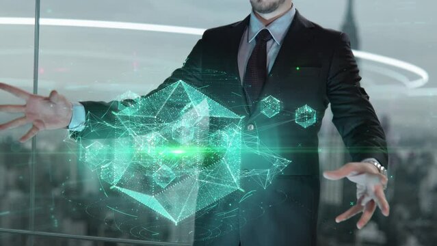 Businessman with Talent Acquisition hologram concept