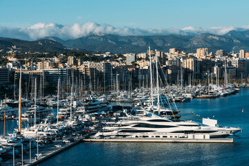 Palma de Mallorca, Spain skyline at the port with yachts in the early morning. © Alexandre Rotenberg