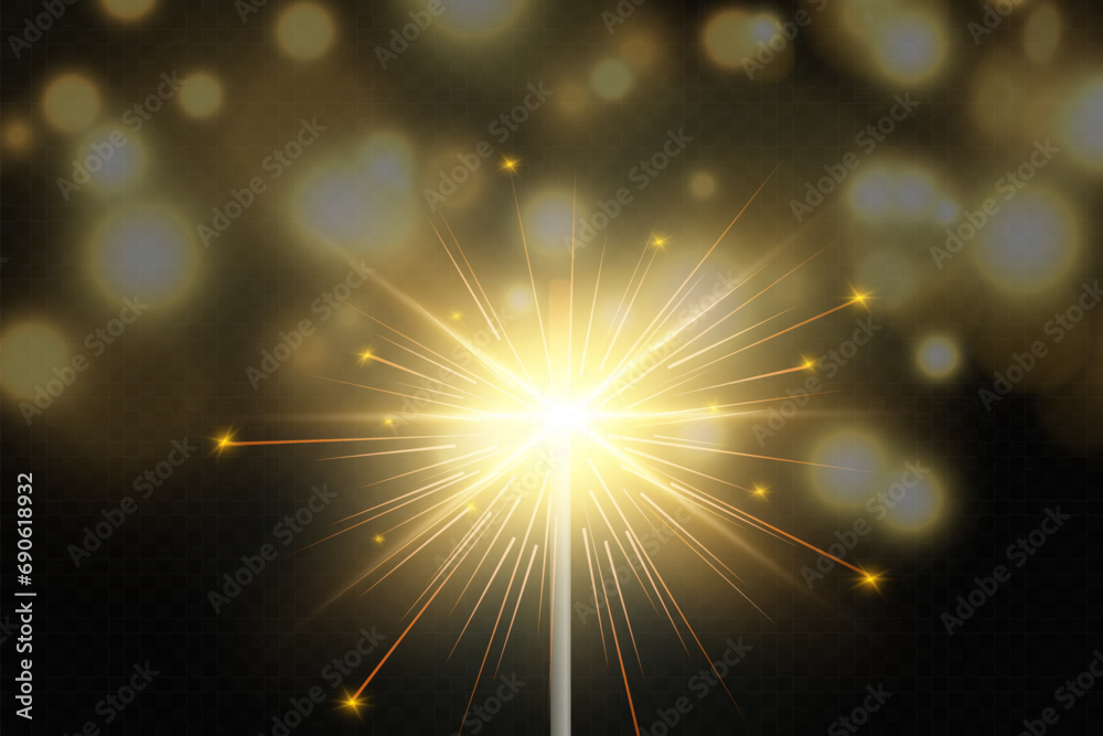 Poster bengal fire.candle sparkling light with sparks.festive element.
