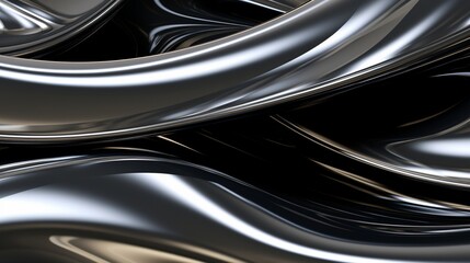 Liquid obsidian and silver melding together in a sophisticated 3D arrangement, crafting a sleek and abstract background captured in high-definition clarity.