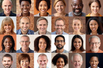 Collage of diverse multi-ethnic and different ages people portraits.