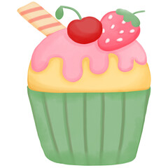 cupcake with cherry and strawberry 