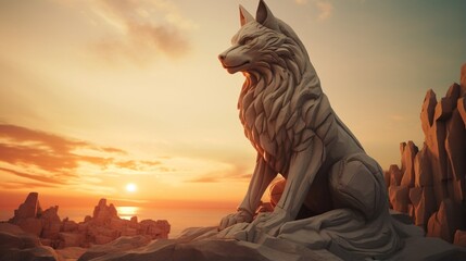 The fox limestone formation faces the sun with the intercession tear formation The fox statue, truly evil wolf sunset towards the sun to make more interesting sunsets while watching. - Powered by Adobe