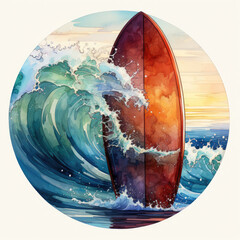 watercolor Surfboard clipart, Generative Ai - obrazy, fototapety, plakaty