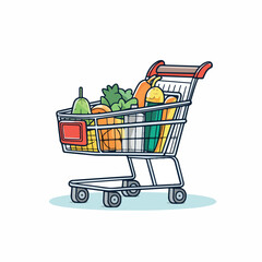 Grocery shopping cart flat vector illustration. Grocery shopping cart hand drawing isolated vector illustration