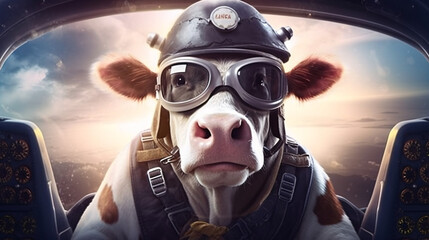 Cow as Pilot - obrazy, fototapety, plakaty