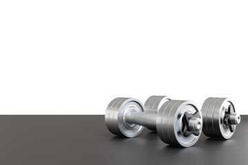 Obraz premium Two metal dumbbells lying on the floor. 3D rendering