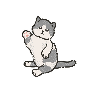 Hand drawing kitten character, cute adorable and funny vector image