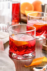 A classic Negroni made with equal parts Campari, gin and sweet vermouth and garnished with orange zest. The perfect aperitif before dinner