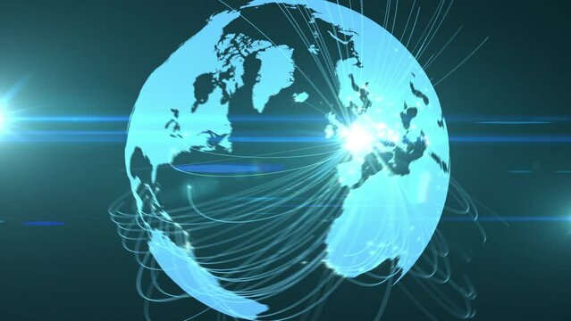 2024年パリオリンピックの参加国から開催国パリへ伸びる光の線