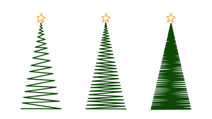 Fototapeta premium Set of hand-drawn Christmas trees with a star
