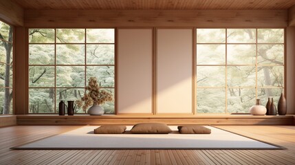 Muji style, Empty wooden room,Cleaning japandi room interior..3d rendering