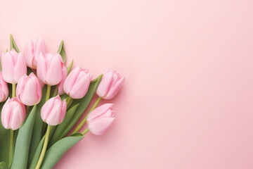 Beautiful composition spring flowers. Bouquet of pink tulips