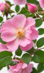 Wild Rose Pink Flower Isolated On White.