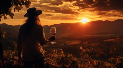 An Enchanting Scene of Wine Tasting in the Vineyards Under the Fading Sun