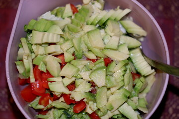 vegetable salad in a plate close-up. fresh vegetable healthy salad. diet