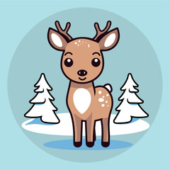 cute deer icon vector thick outline on winter