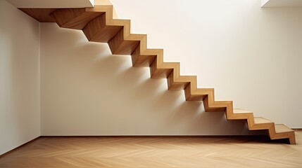 minimalistic wooden staircase in an empty room