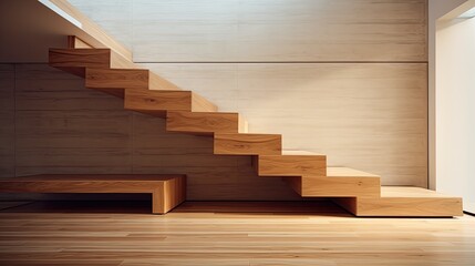 minimalistic wooden staircase in an empty room