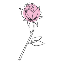 Continuous rose flower one line hand draw sketch and outline vector illustration of minimalist