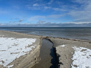 snow on the beach in winter