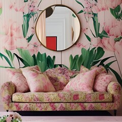 sofa with flowers. generative ai