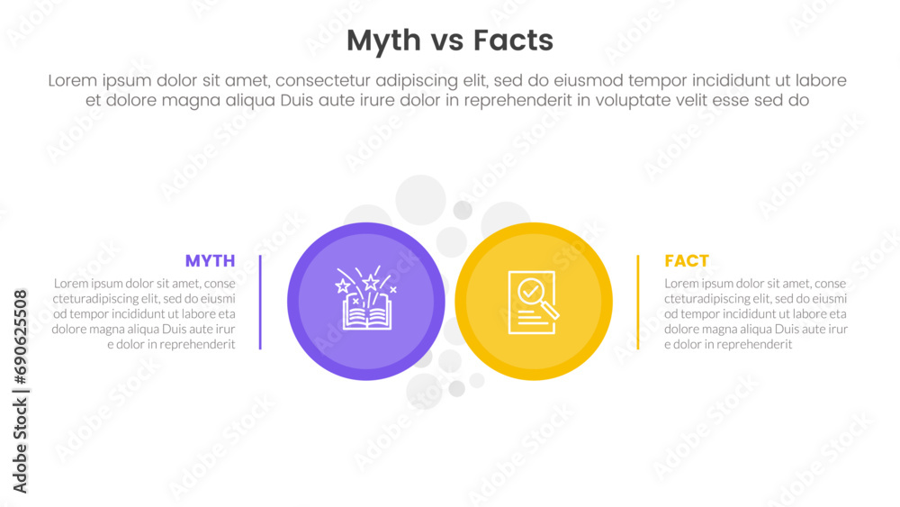 Wall mural fact vs myth comparison or versus concept for infographic template banner with big circle side by si