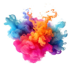 Colorful smoke paint explosion. Splash of holi, cut out - stock png.