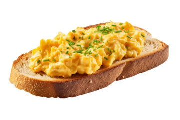 Scrambled Egg Toast Isolated on Transparent or White Background, PNG