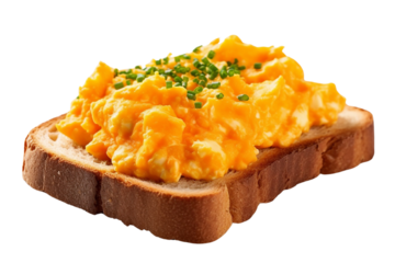 Scrambled Egg Toast Isolated on Transparent or White Background, PNG