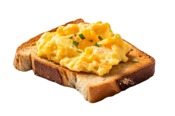 Scrambled Egg Toast Isolated on Transparent or White Background, PNG