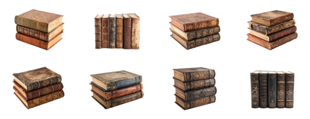 Set of stack of medieval books, cut out - stock png.