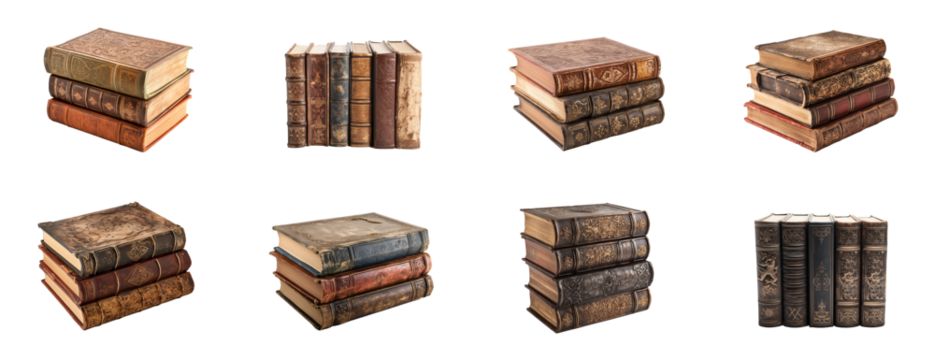 Set of stack of medieval books, cut out - stock png.