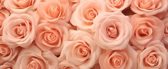 A background of many delicate peach fuzz roses. - obrazy, fototapety, plakaty
