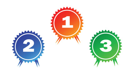 winner badges for first, second and third places. 1st, 2nd and 3d prizes in competition. Flat graphic vector illustration isolated on white background