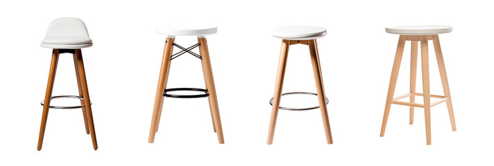Stool set - White Stool - White chair - Isolated Transparent PNG - obrazy, fototapety, plakaty