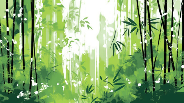 Jungle Rhythm: Bamboo Brush and Lush Greenery