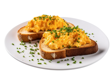 Scrambled Egg Toast on a Plate on Transparent or White Background, PNG