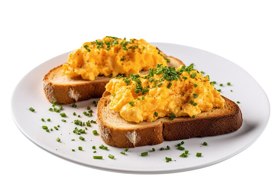 Scrambled Egg Toast on a Plate on Transparent or White Background, PNG