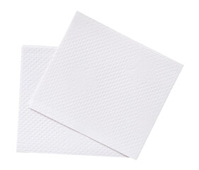 Two folded pieces of white tissue paper or napkin in stack tidily prepared for use in toilet or...