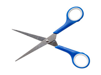 Small multipurpose scissors with blue handle isolated with clipping path in png file format