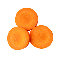 Top view of fresh beautiful orange carrot slices isolated with clipping path in png file format