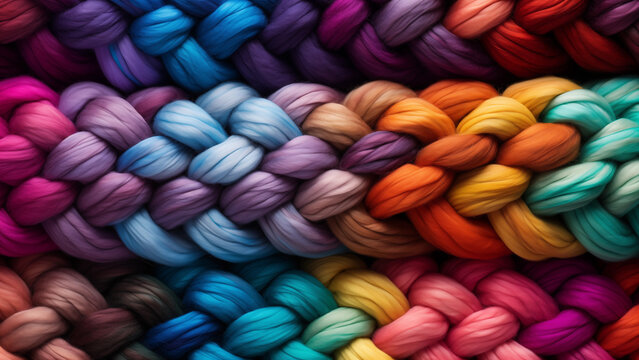 Texture of knitted sweater with thick threads of various colors, image for background