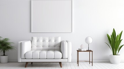 White modern interior with leather armchair and plasma or LCD television