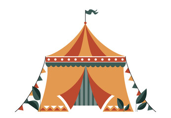 Circus element concept. Yellow tent. Entertainment, fun and leisure. Building for artists. Graphic element for website. Cartoon flat vector illustration isolated on white background