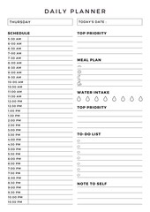 Minimalist planner pages templates. Daily Personal Planner. Organizer page, diary and daily control Book, notes for the day.