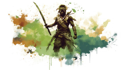 Zulu Echoes: Faded Warrior Assegai in Watercolor