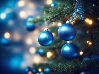Obraz na płótnie Canvas Christmas Tree With Ornaments In Blue