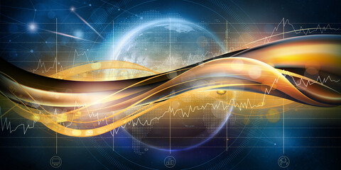 Infographics on the topic of the global financial market on a digital map.